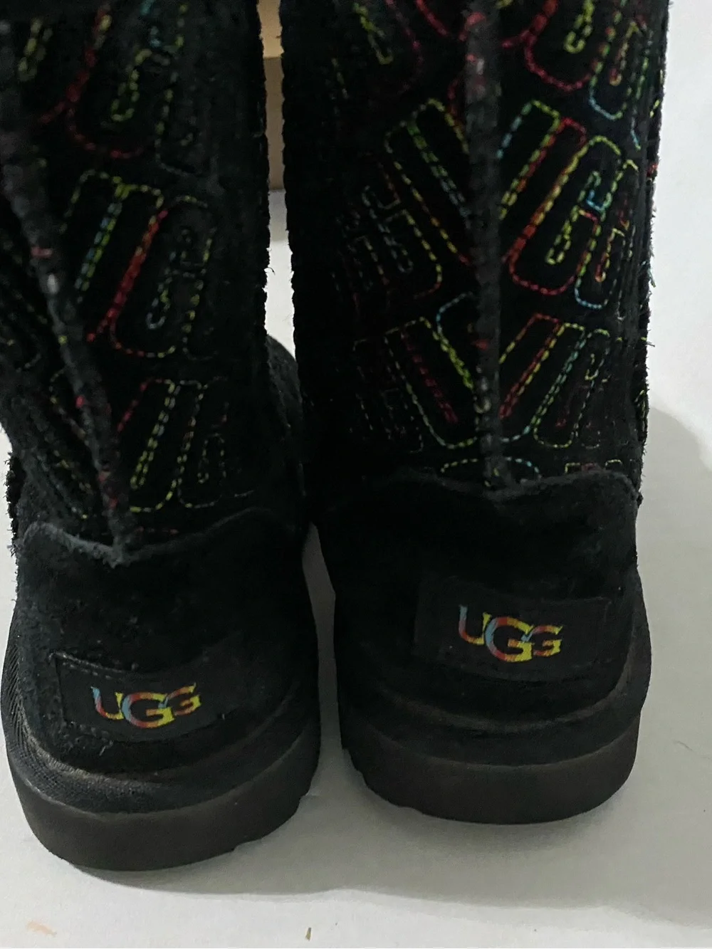 UGG Black Short Boot with Multicolor Logo Stitching